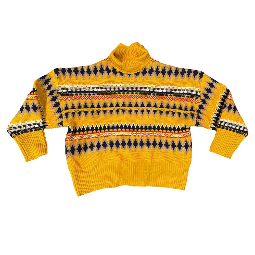 Rag & Bone Wool Fair Isle Turtleneck Sweater M Mustard Yellow Nordic 100% Wool